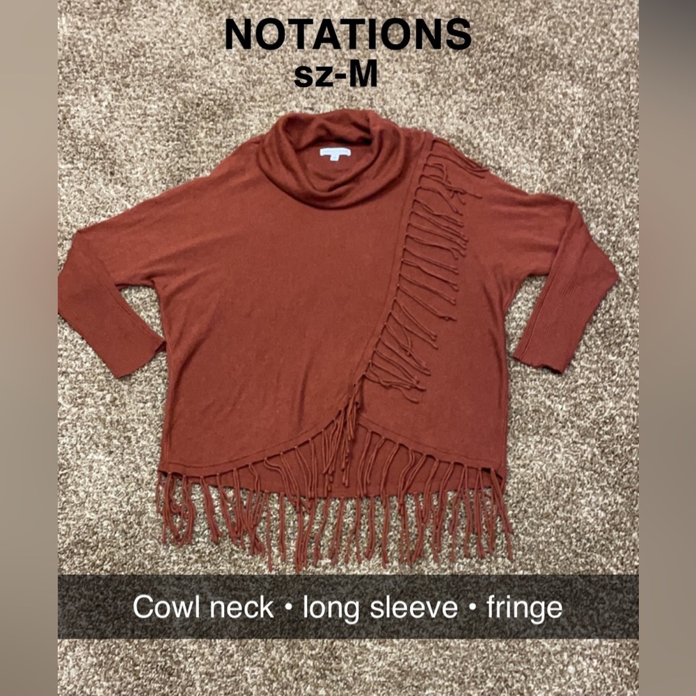 NOTIONS Cowl Neck Pullover Cape Poncho  Style Sweater With Fringe